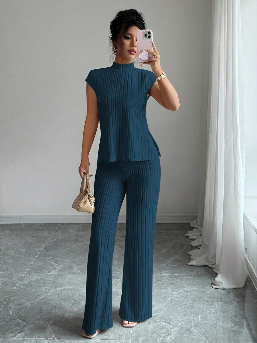 Remi Ensemble Femme – Ensemble Côtelé Deux Pièces Chic avec Haut Ajusté & Pantalon Moderne