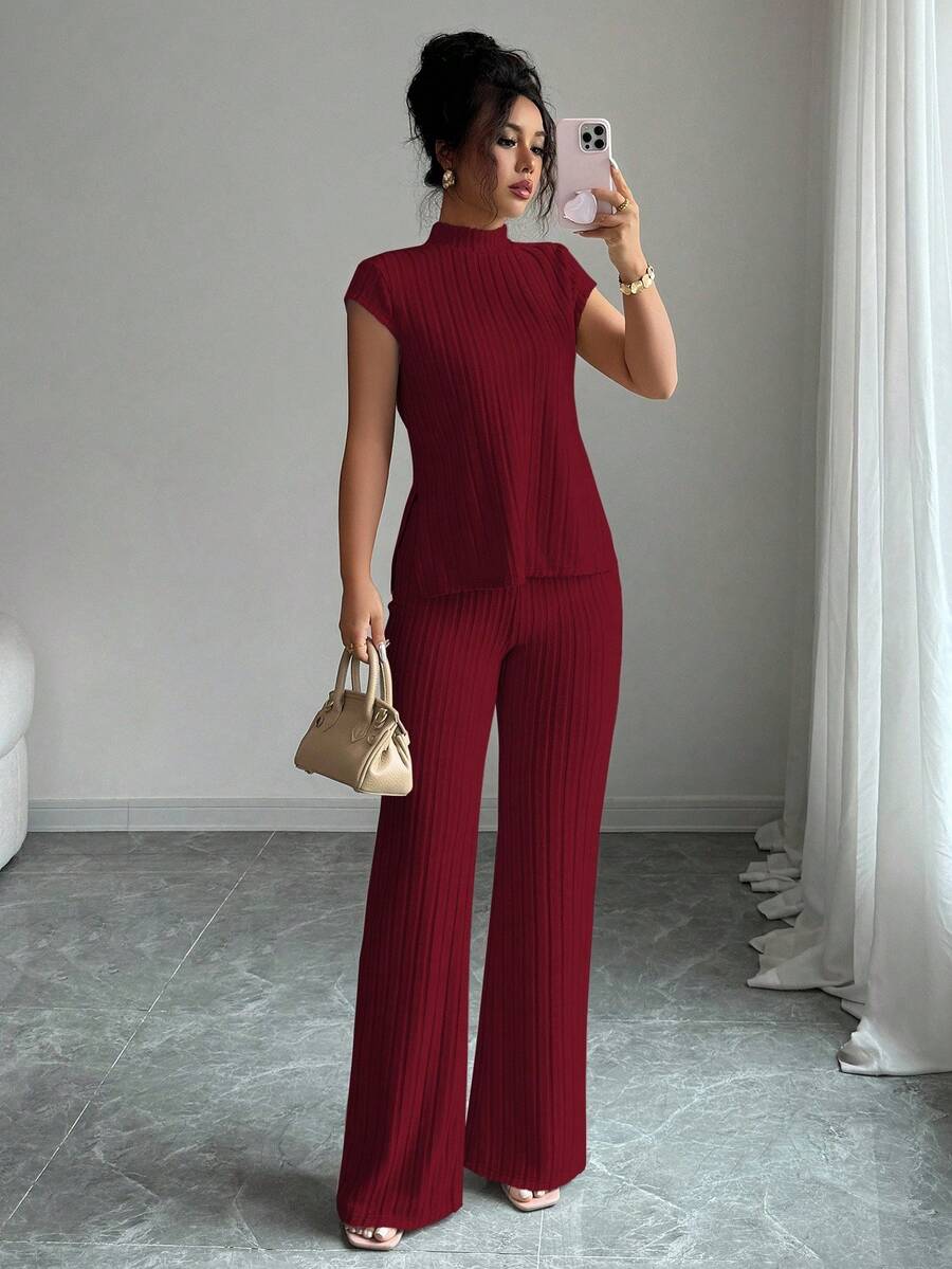 Remi Ensemble Femme – Ensemble Côtelé Deux Pièces Chic avec Haut Ajusté & Pantalon Moderne