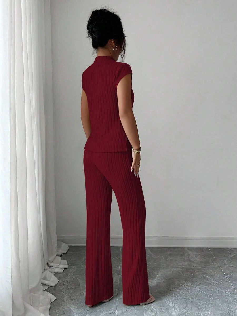 Remi Ensemble Femme – Ensemble Côtelé Deux Pièces Chic avec Haut Ajusté & Pantalon Moderne