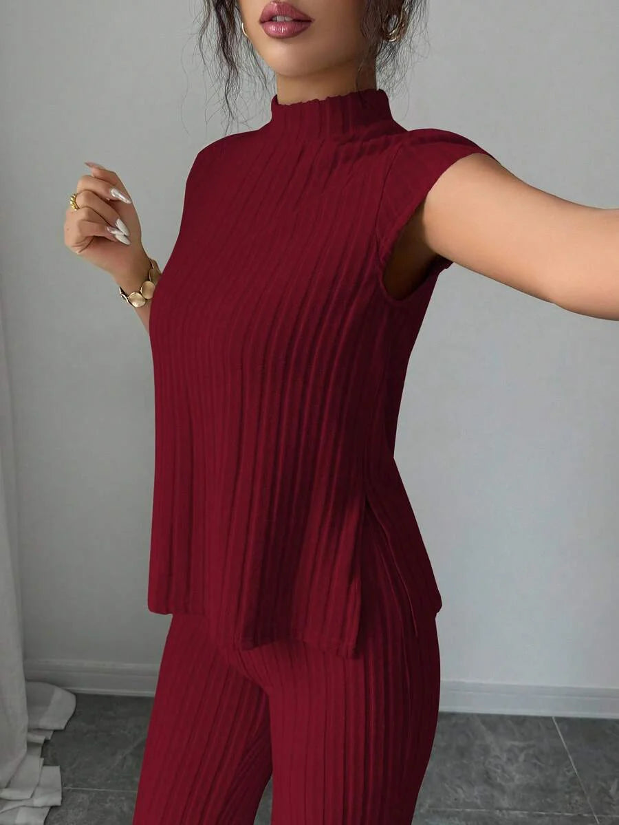 Remi Ensemble Femme – Ensemble Côtelé Deux Pièces Chic avec Haut Ajusté & Pantalon Moderne