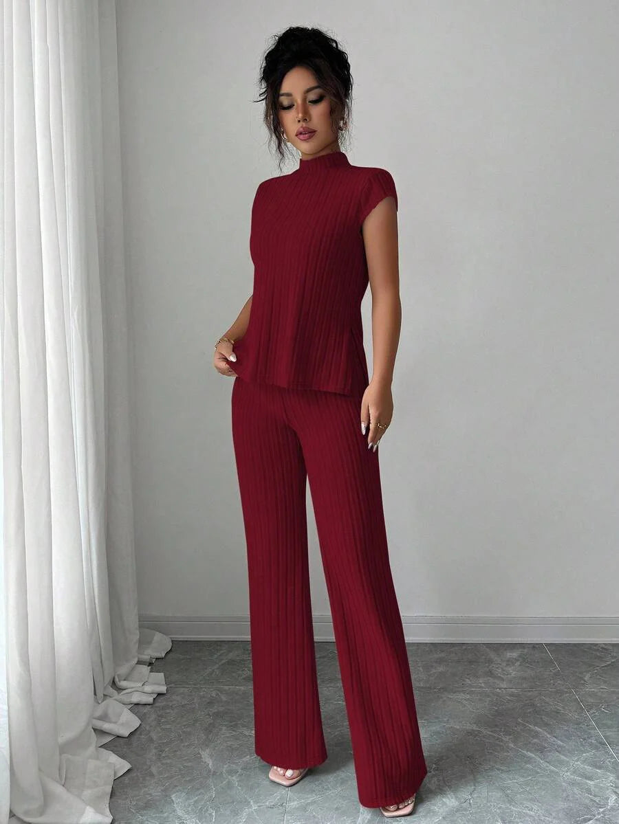 Remi Ensemble Femme – Ensemble Côtelé Deux Pièces Chic avec Haut Ajusté & Pantalon Moderne
