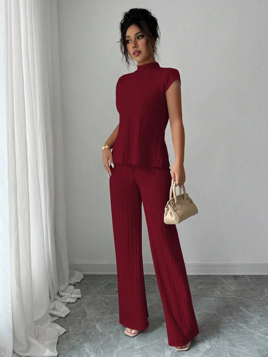 Remi Ensemble Femme – Ensemble Côtelé Deux Pièces Chic avec Haut Ajusté & Pantalon Moderne