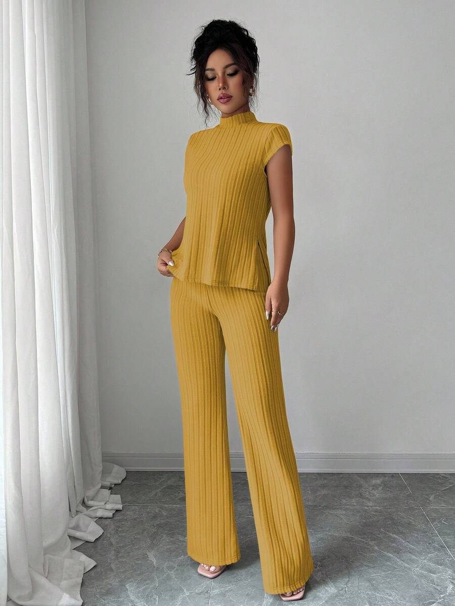 Remi Ensemble Femme – Ensemble Côtelé Deux Pièces Chic avec Haut Ajusté & Pantalon Moderne