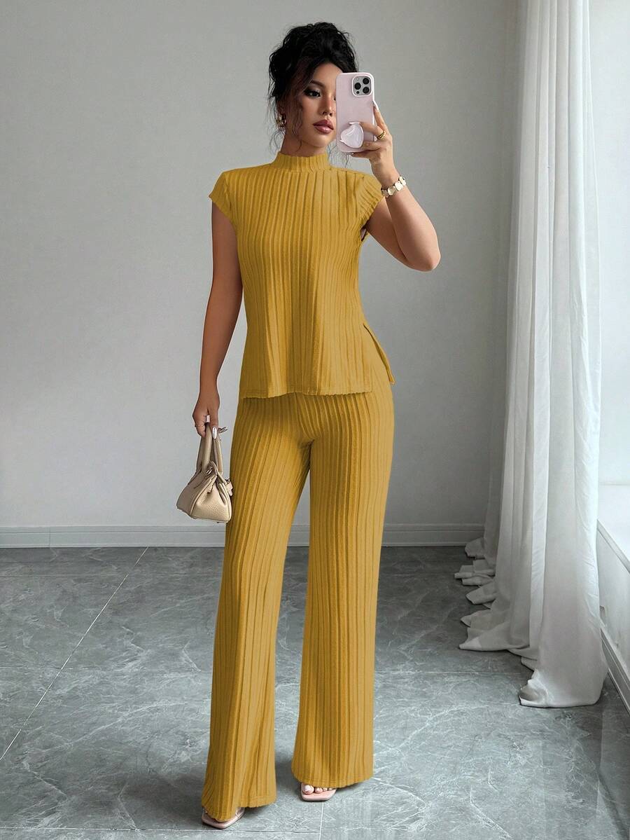 Remi Ensemble Femme – Ensemble Côtelé Deux Pièces Chic avec Haut Ajusté & Pantalon Moderne