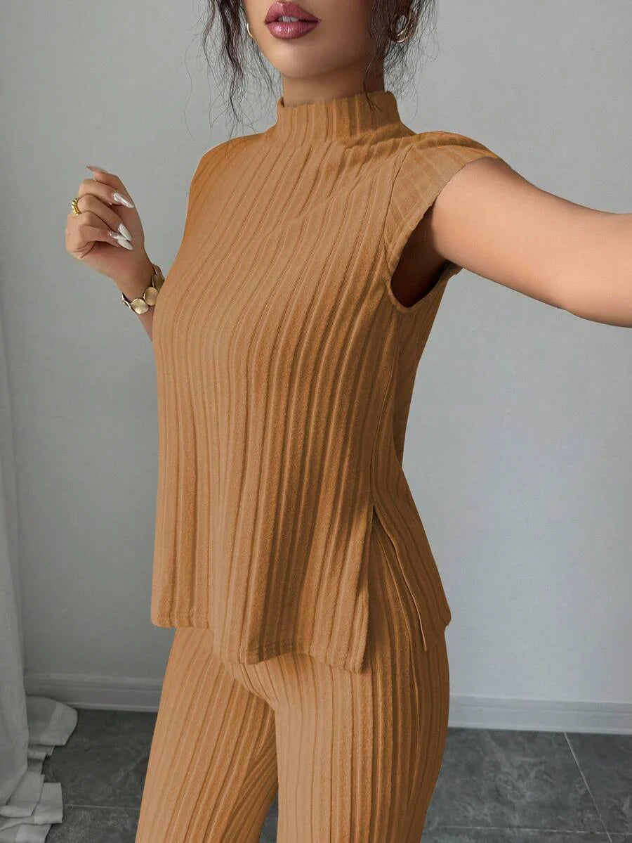 Remi Ensemble Femme – Ensemble Côtelé Deux Pièces Chic avec Haut Ajusté & Pantalon Moderne