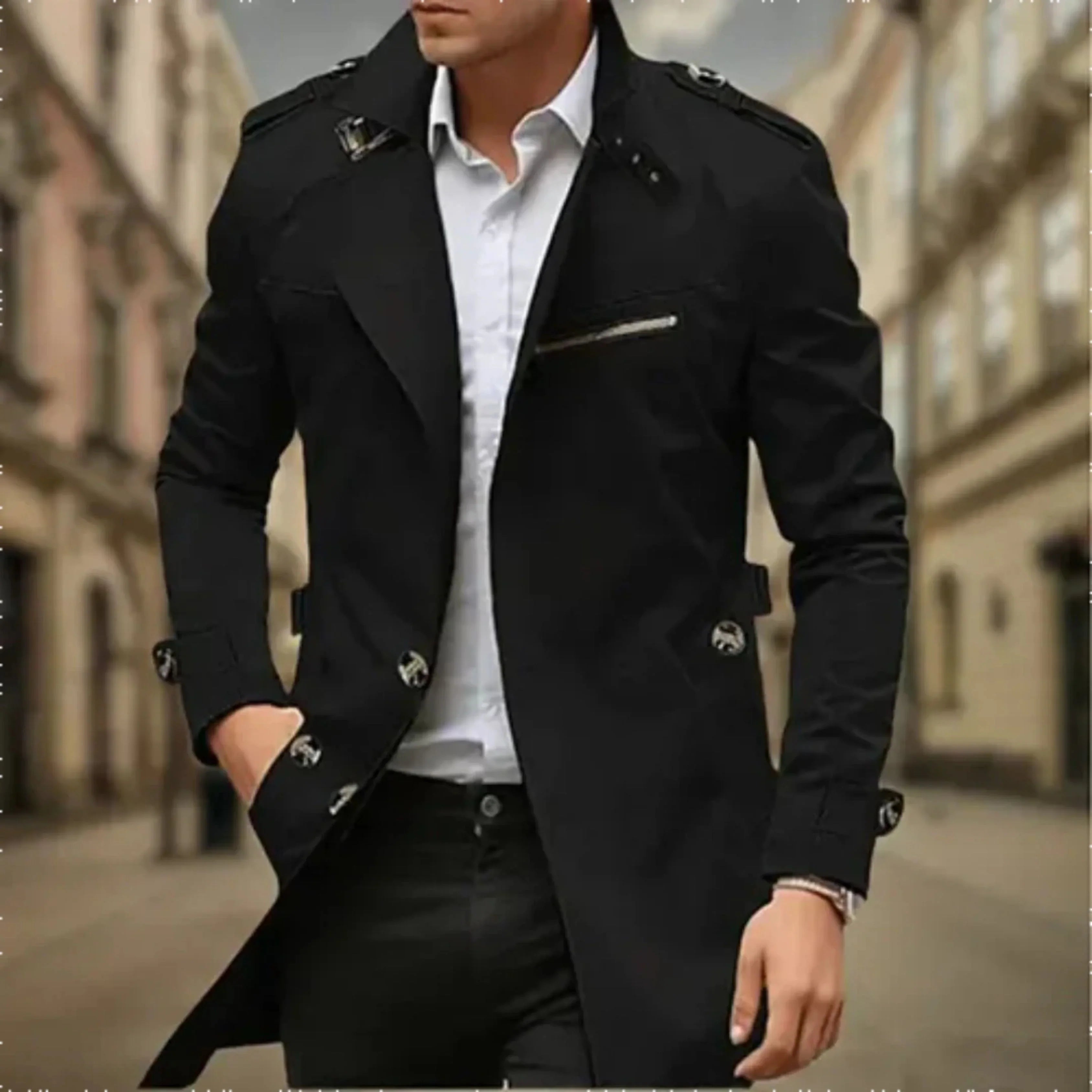 Rey Manteau Homme – Trench-Coat Imperméable Élégant à Double Boutonnage Classique
