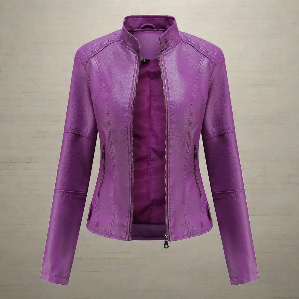 Giacca in pelle da donna Diana - Elegante vestibilità regolare con tasche con cerniera e chiusura a cerniera