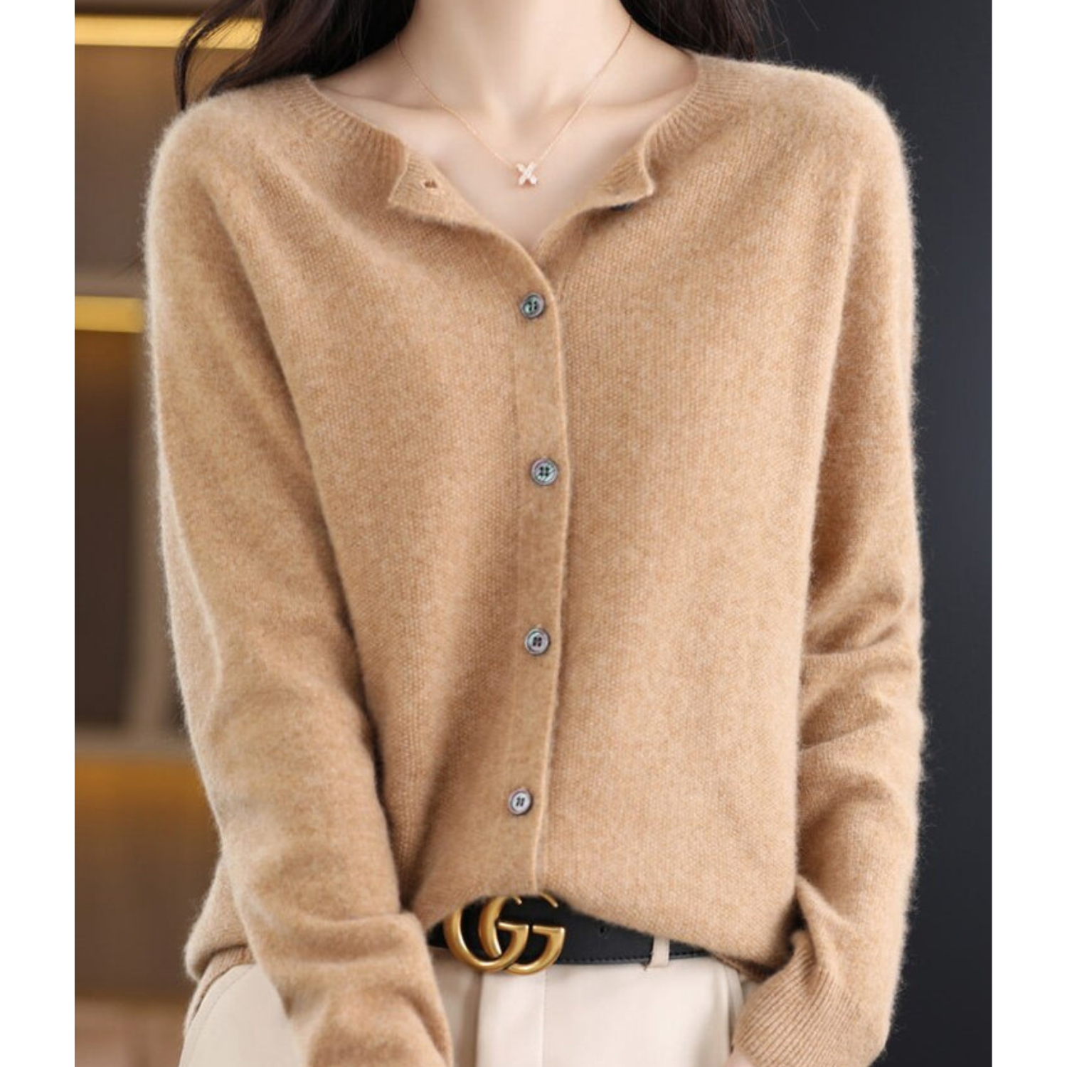 Mercy Cardigan Donna – Elegante Cardigan Girocollo in Morbida Lana Merino e Cashmere