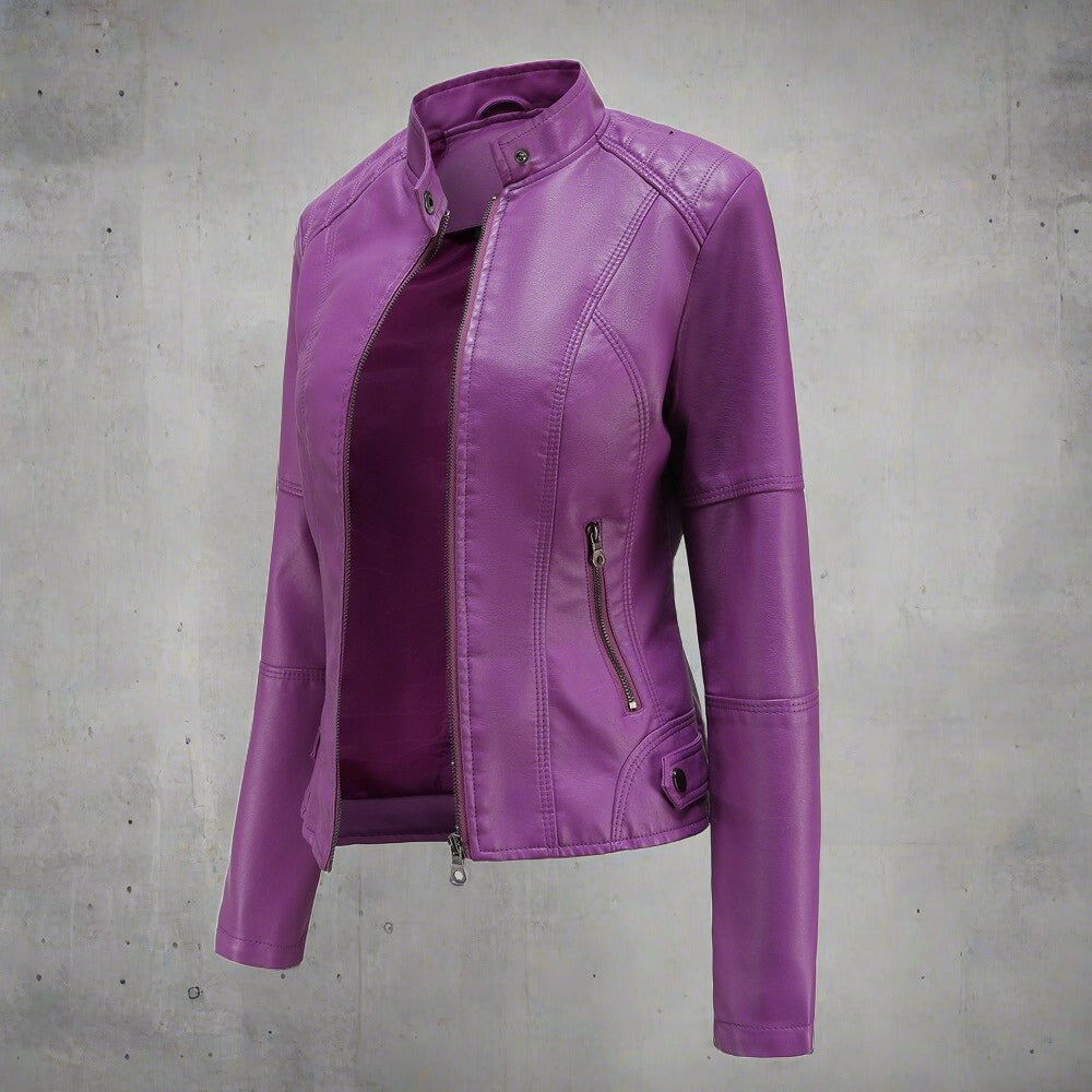 Giacca in pelle da donna Diana - Elegante vestibilità regolare con tasche con cerniera e chiusura a cerniera