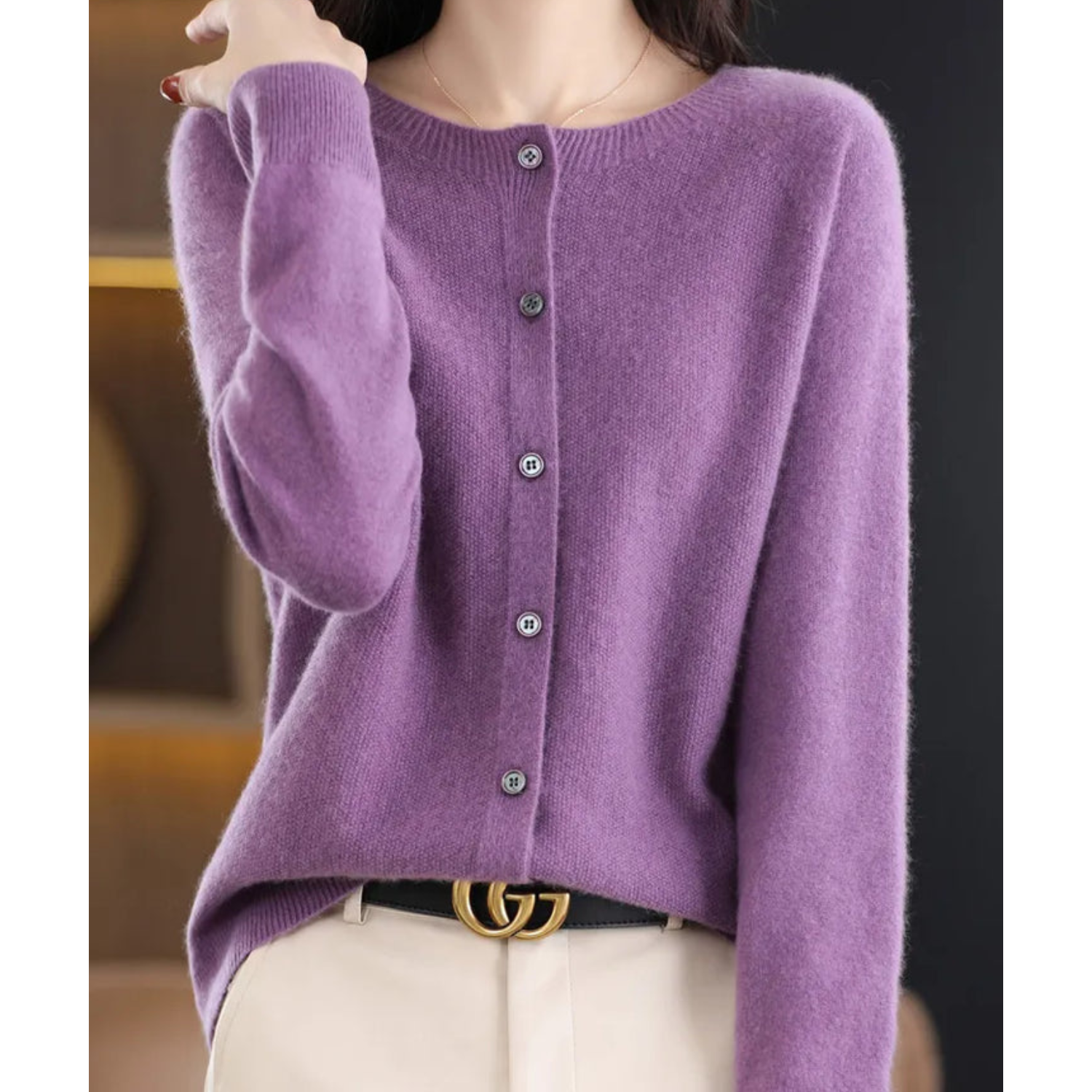 Mercy Cardigan Donna – Elegante Cardigan Girocollo in Morbida Lana Merino e Cashmere
