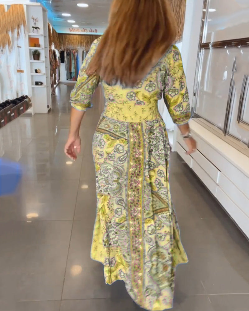 Robe de Vacances Femme Yelena – Robe Aérée avec Col en V, Manches 3/4 & Coupe Élégante