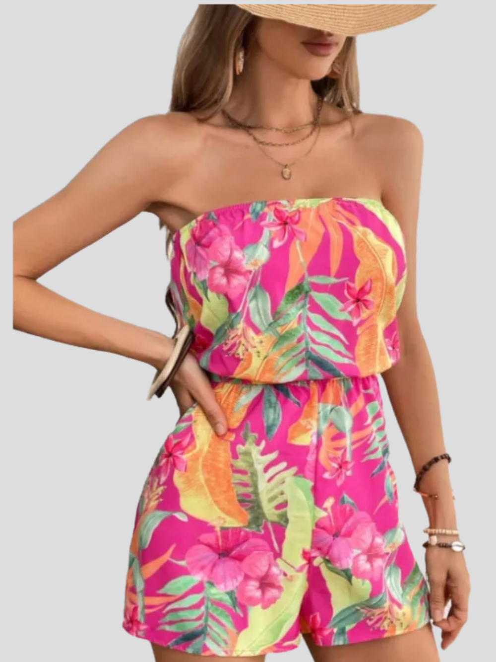 Tuta da donna Lily - Completo estivo con bustino e stampa floreale con comodo elastico in vita
