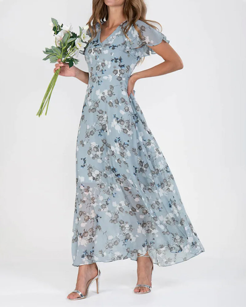 Robe Ina pour Femme – Robe Élégante en Chiffon avec Volants & Coupe Aérienne pour l’Été ou les Fêtes