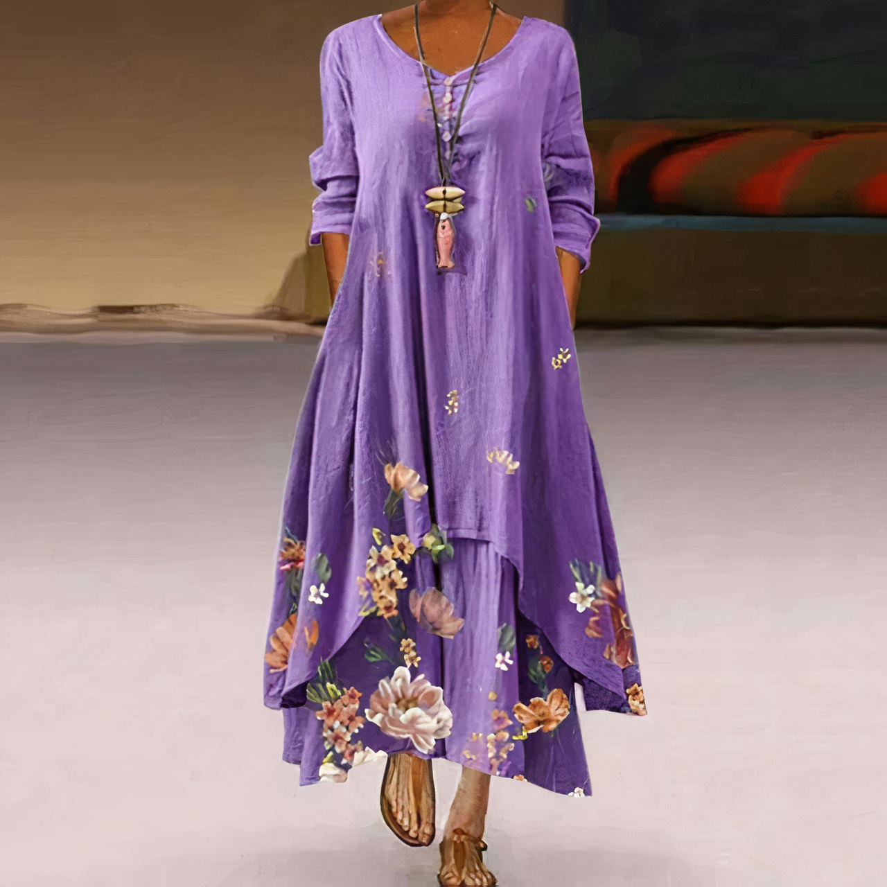 Abito lungo da donna Tania - Elegante abito floreale con ricami e spacchi per un look estivo