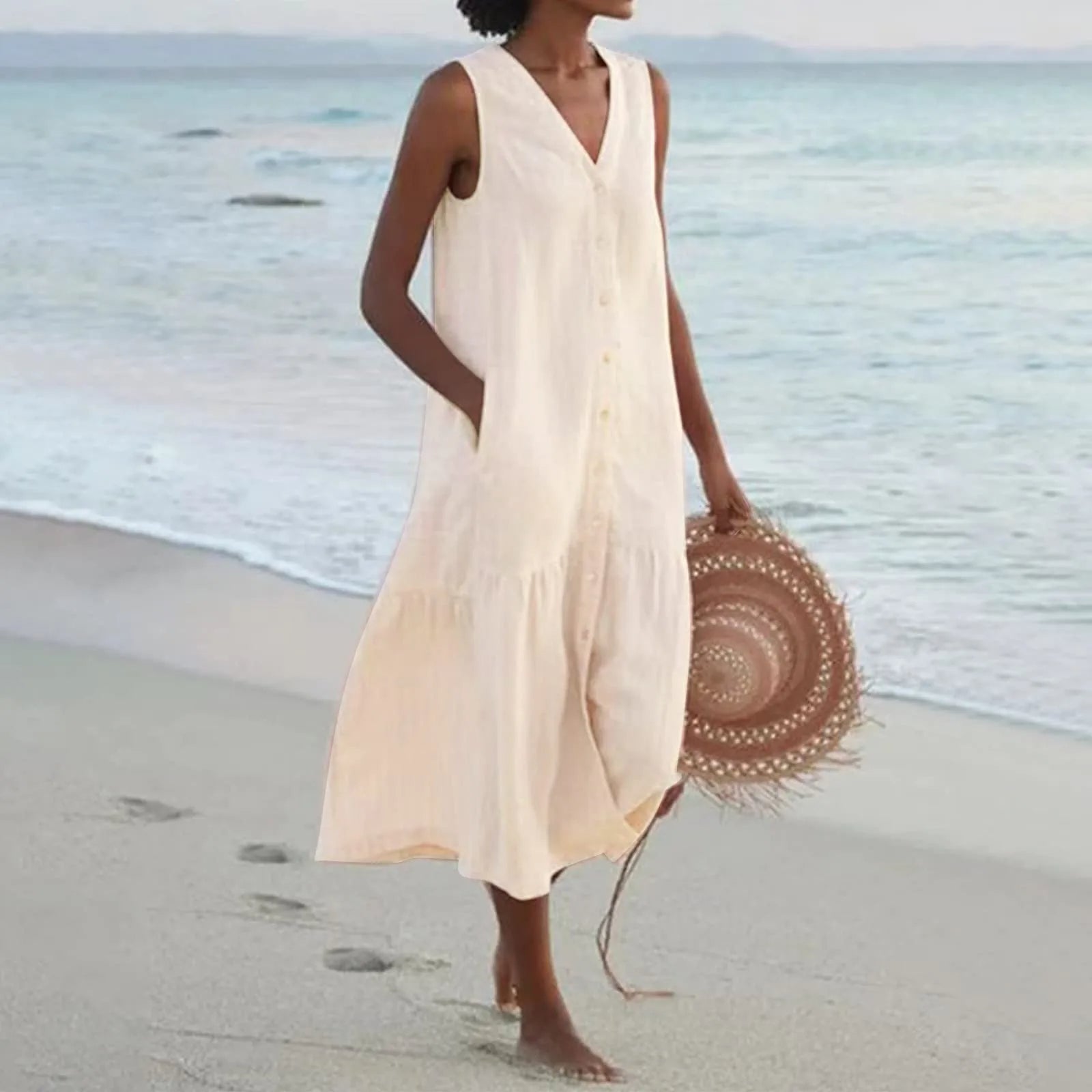 Abito estivo da donna Lena – Elegante abito con scollo a V, taglio arioso e design senza tempo