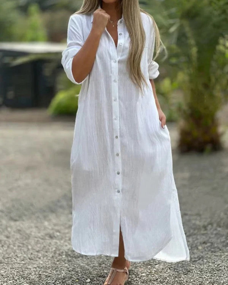Abito camicia da donna Bianca – Morbido cotone italiano con colletto classico e vestibilità comoda