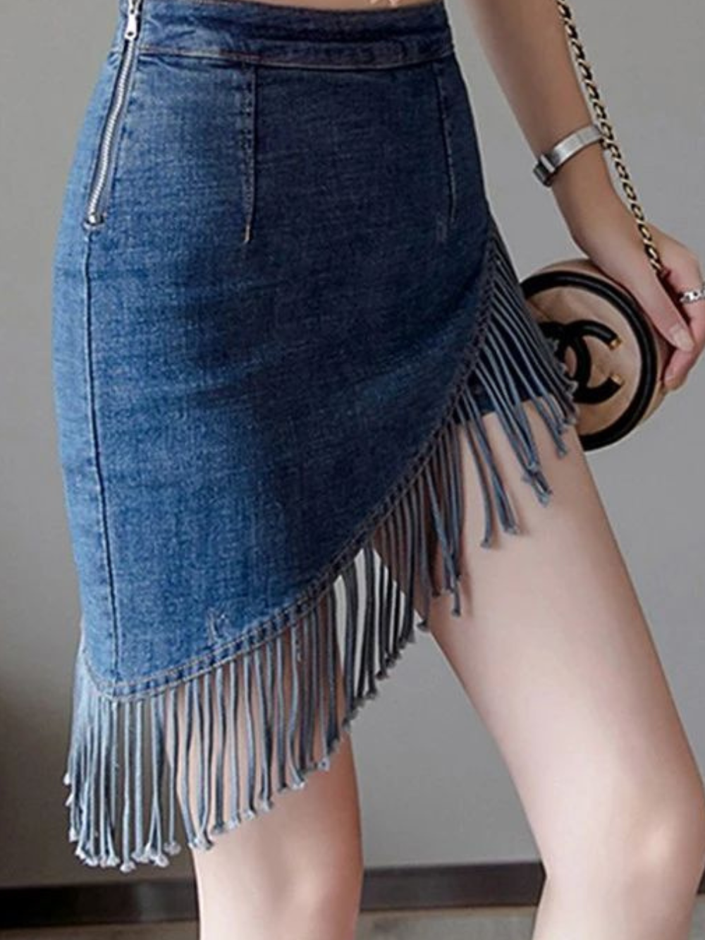 Gonna-pantalone da donna Taylor - Gonna in denim con frange giocose, pantaloncini integrati e vita alta lusinghiera