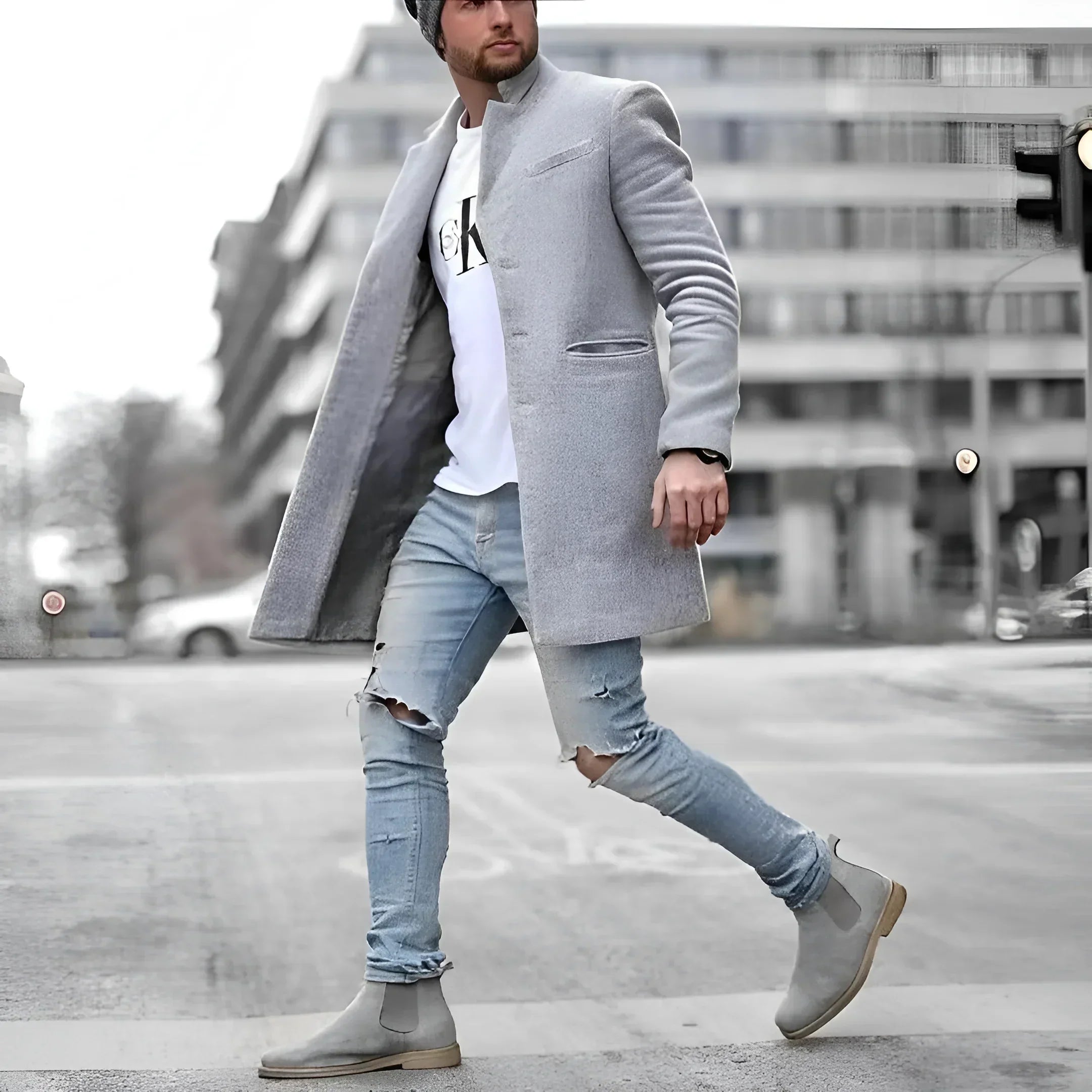 James Manteau Long Homme – Duster Élégant en Laine Chaude au Style Intemporel