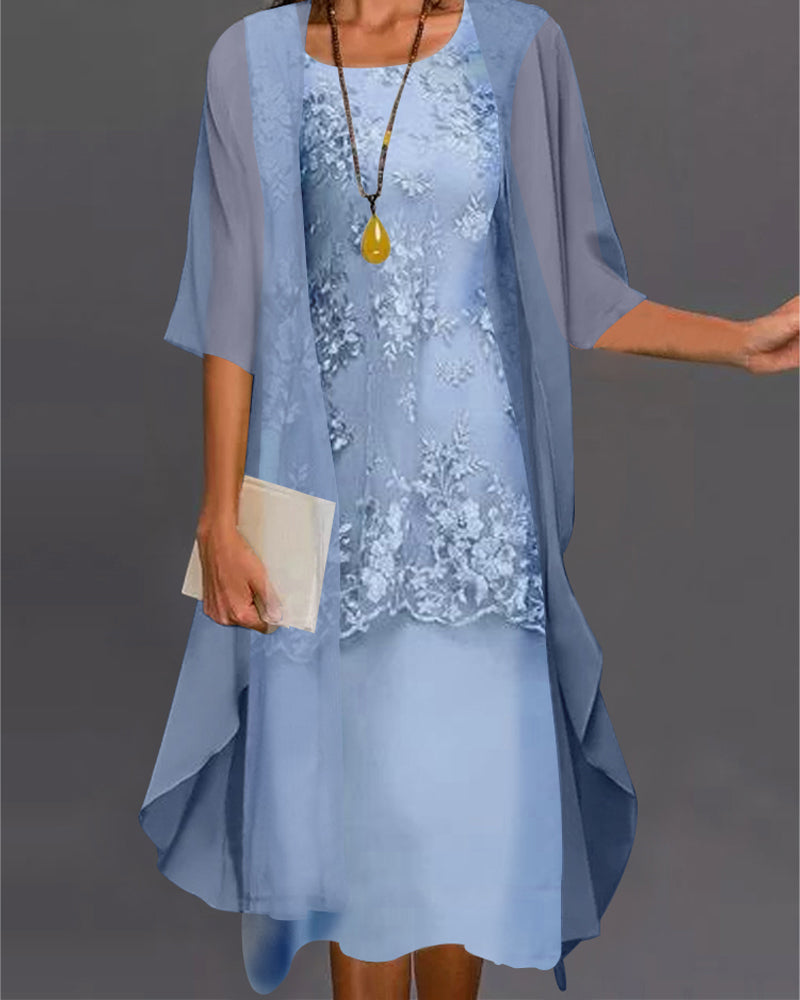 Ensemble Robe Femme Rishta – Élégante Robe Deux Pièces en Mousseline avec Dentelle, Patchwork & Manches 3/4
