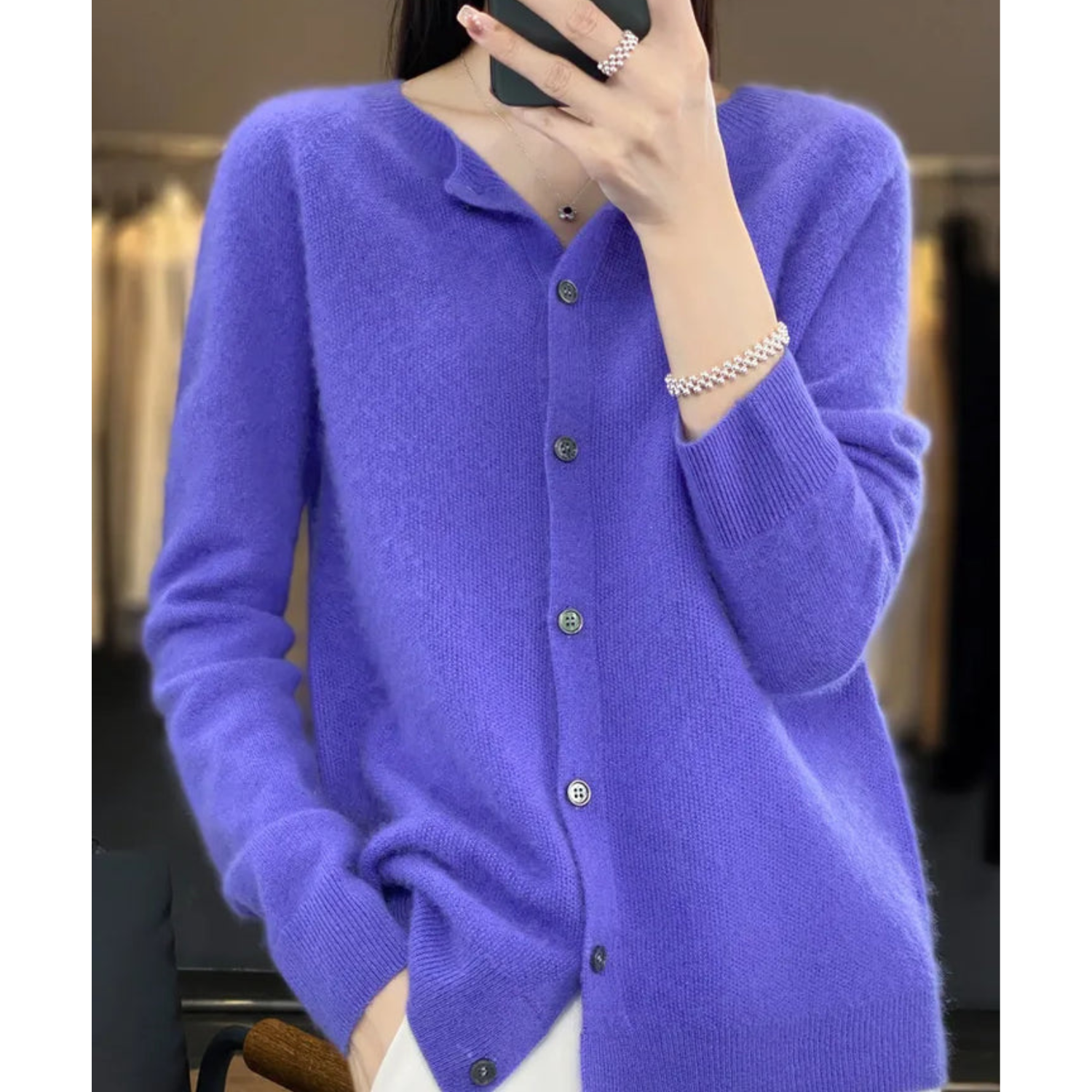 Mercy Cardigan Donna – Elegante Cardigan Girocollo in Morbida Lana Merino e Cashmere