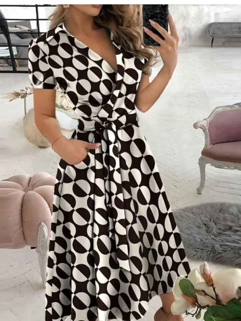 Abito da donna Lucia – Abito con stampa geometrica, cintura in vita e vestibilità ariosa per ogni momento