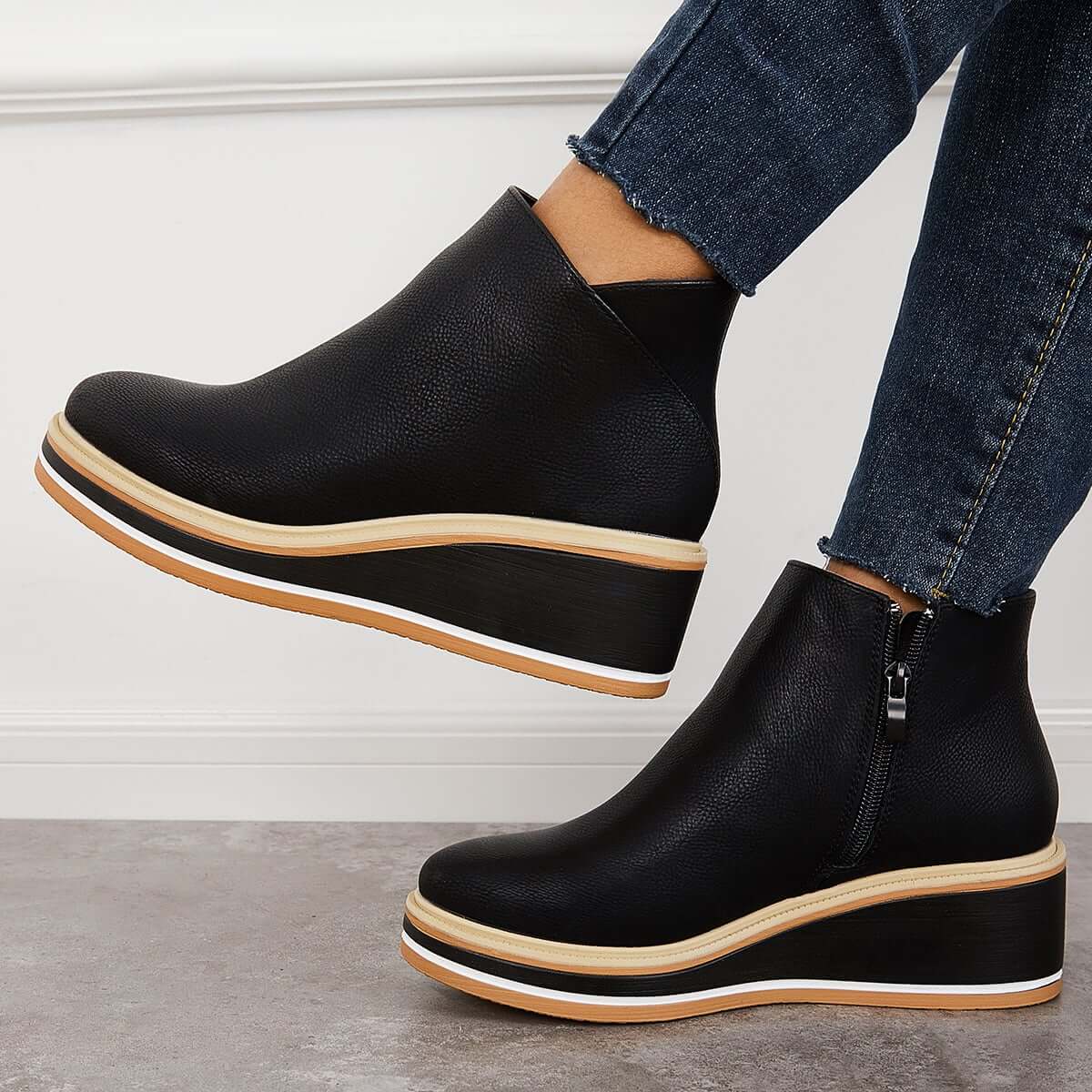 Felise Bottines Femme – Bottes à Semelle Plateforme Élégantes avec Zip, Confortables et Durables
