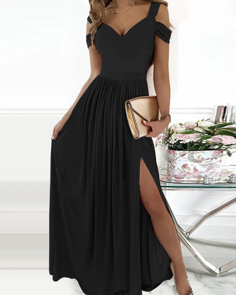 Antonella Robe Longue Élégante Femme – Robe Épaules Dénudées à Motif Fleuri & Fente Chic