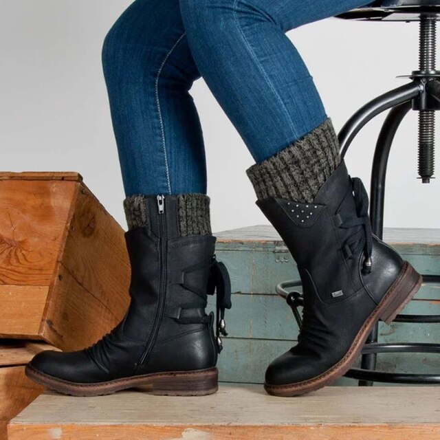 Juliana Bottes de Neige Femme – Bottes Mi-Hautes d’Hiver en Cuir PU Résistant & Semelle Robuste