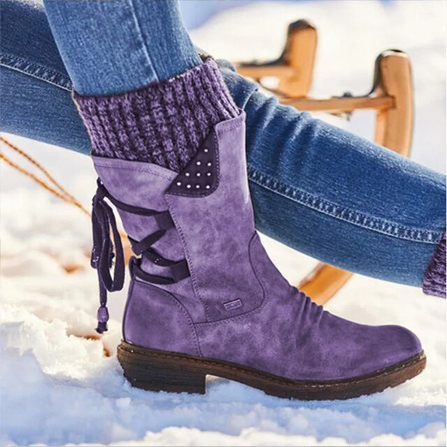 Juliana Bottes de Neige Femme – Bottes Mi-Hautes d’Hiver en Cuir PU Résistant & Semelle Robuste