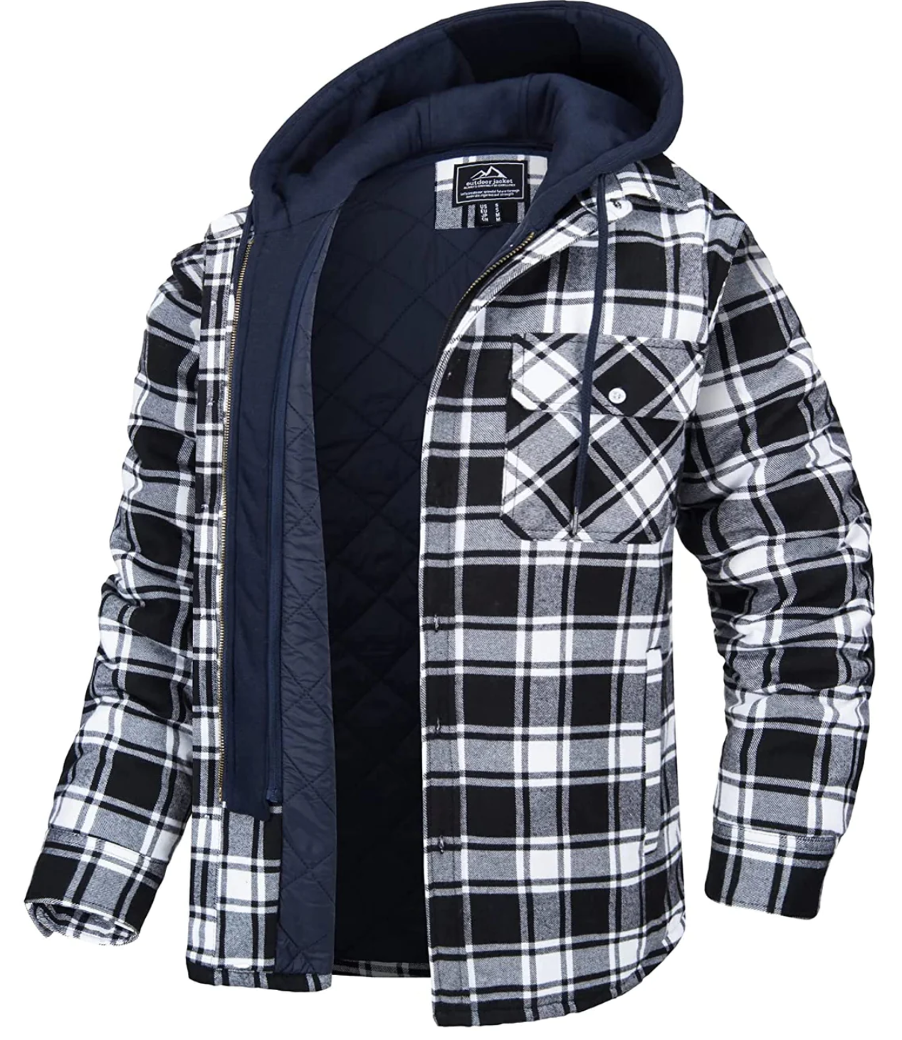 Daniel Veste Homme à Carreaux avec Capuche – Style Décontracté, Poches Poitrine & Fermeture Éclair