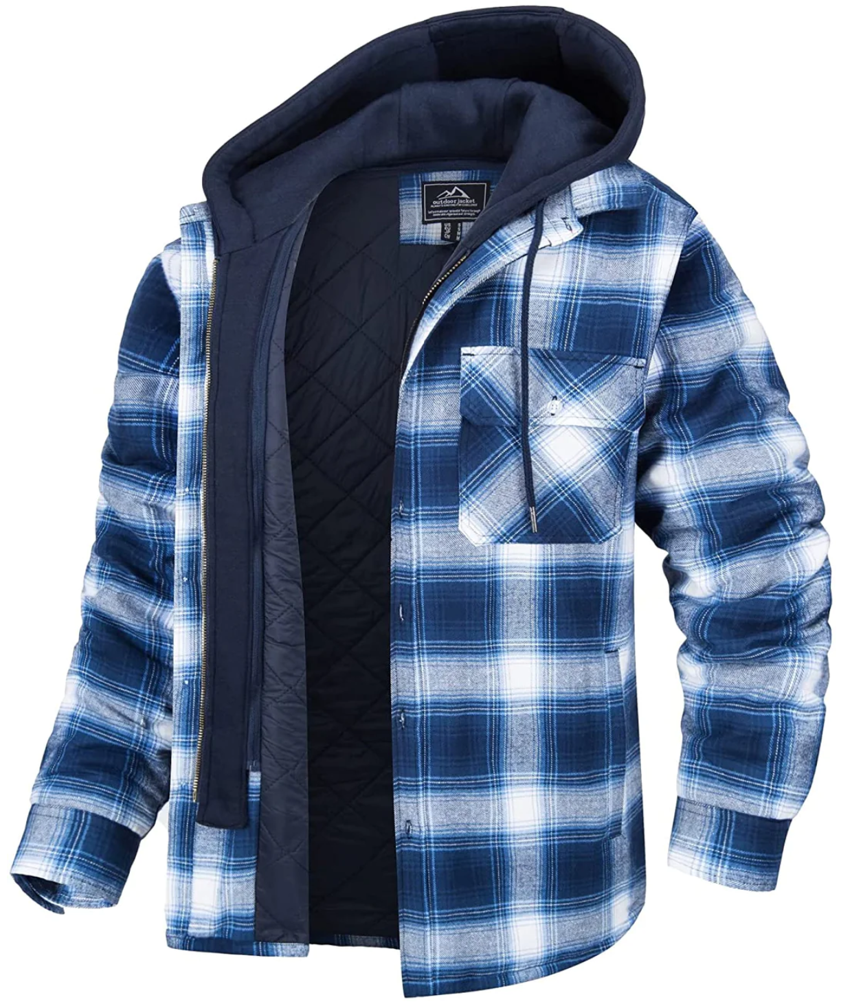 Daniel Veste Homme à Carreaux avec Capuche – Style Décontracté, Poches Poitrine & Fermeture Éclair