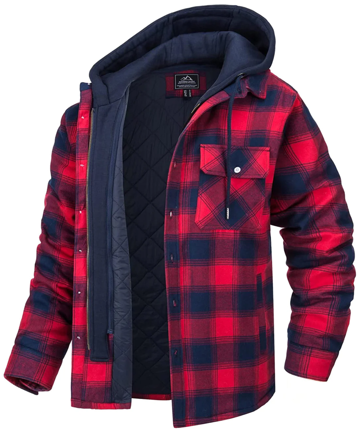 Daniel Veste Homme à Carreaux avec Capuche – Style Décontracté, Poches Poitrine & Fermeture Éclair