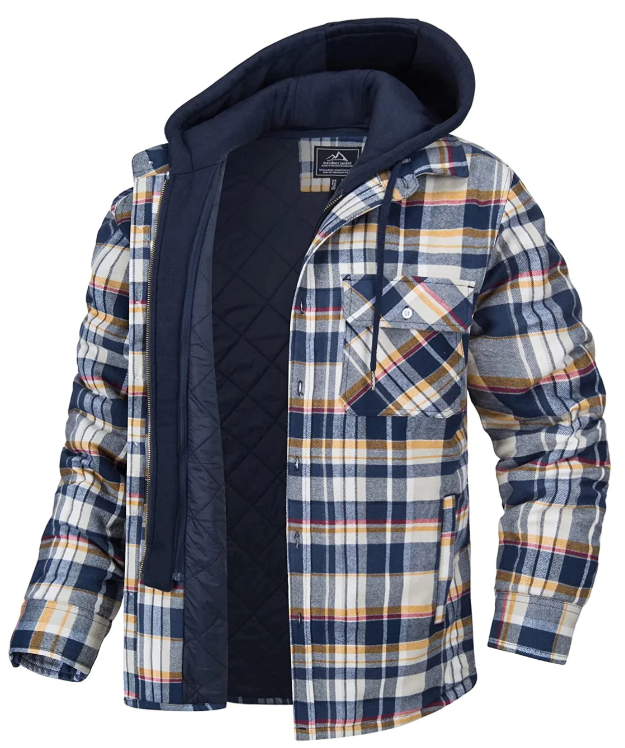 Daniel Veste Homme à Carreaux avec Capuche – Style Décontracté, Poches Poitrine & Fermeture Éclair