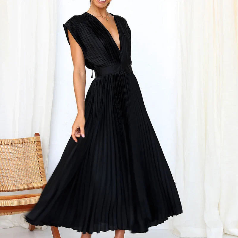 Abito da donna Daliah - Elegante abito plissettato con scollatura profonda e stile versatile