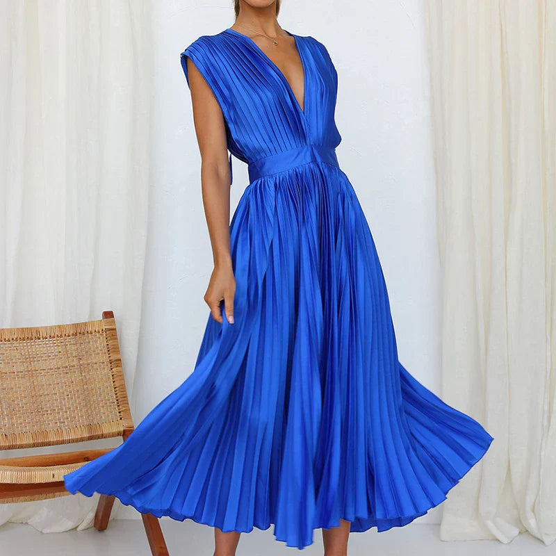 Abito da donna Daliah - Elegante abito plissettato con scollatura profonda e stile versatile