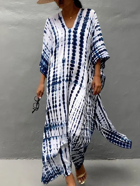 Janne Robe Caftan Longue Femme – Robe Maxi d’Été Légère et Fluide au Style Bohème Chic