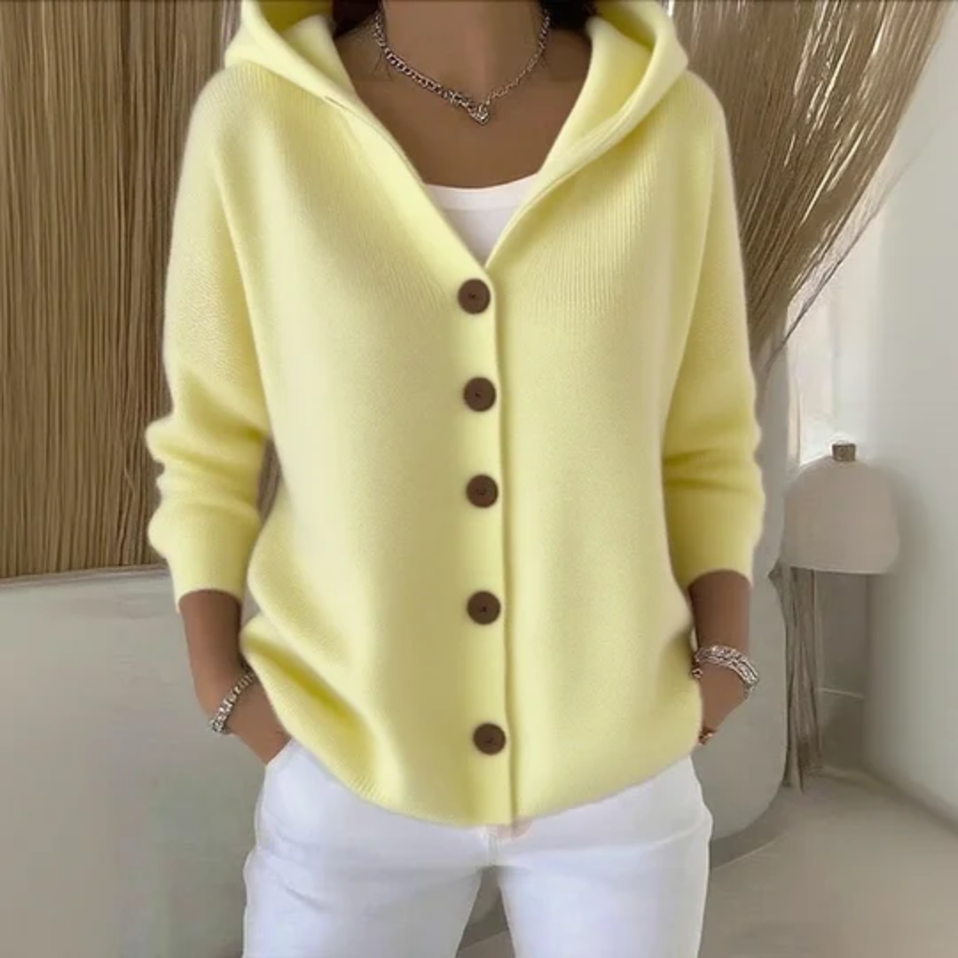 Cataleya Cardigan Femme Capuche – Maille Douce Effet Cachemire & Coupe Droite Élégante