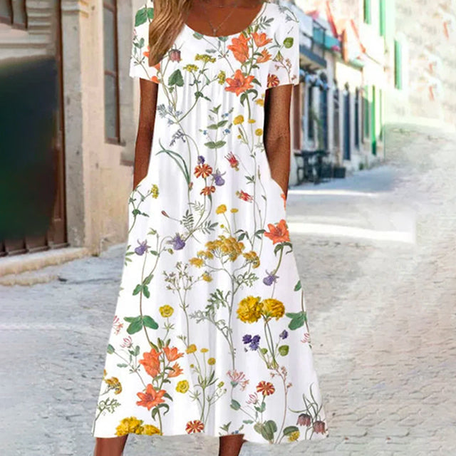 Abito floreale da donna Mckenna - Elegante, maniche corte e scollo rotondo per la primavera/estate
