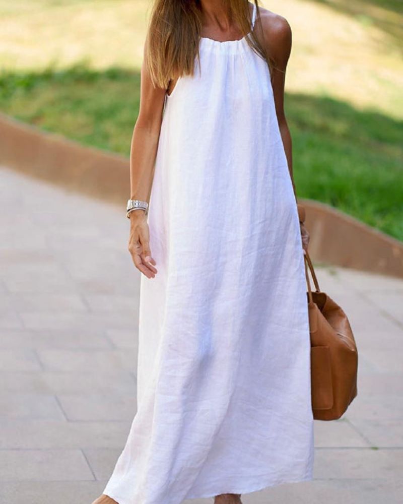 Abito lungo da donna Viela - Elegante schiena scoperta in cotone e lino per un look chic e arioso