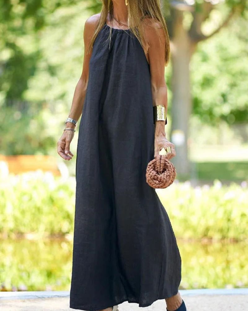 Abito lungo da donna Viela - Elegante schiena scoperta in cotone e lino per un look chic e arioso