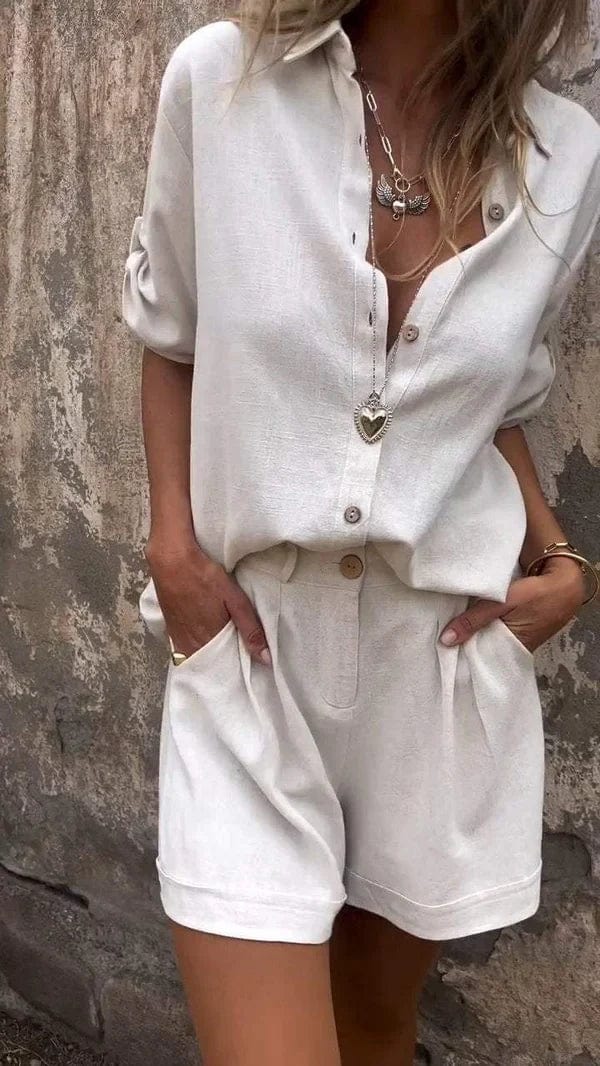 Tuta intera in lino da donna Claui: color terracotta, design arioso ed elegante look estivo
