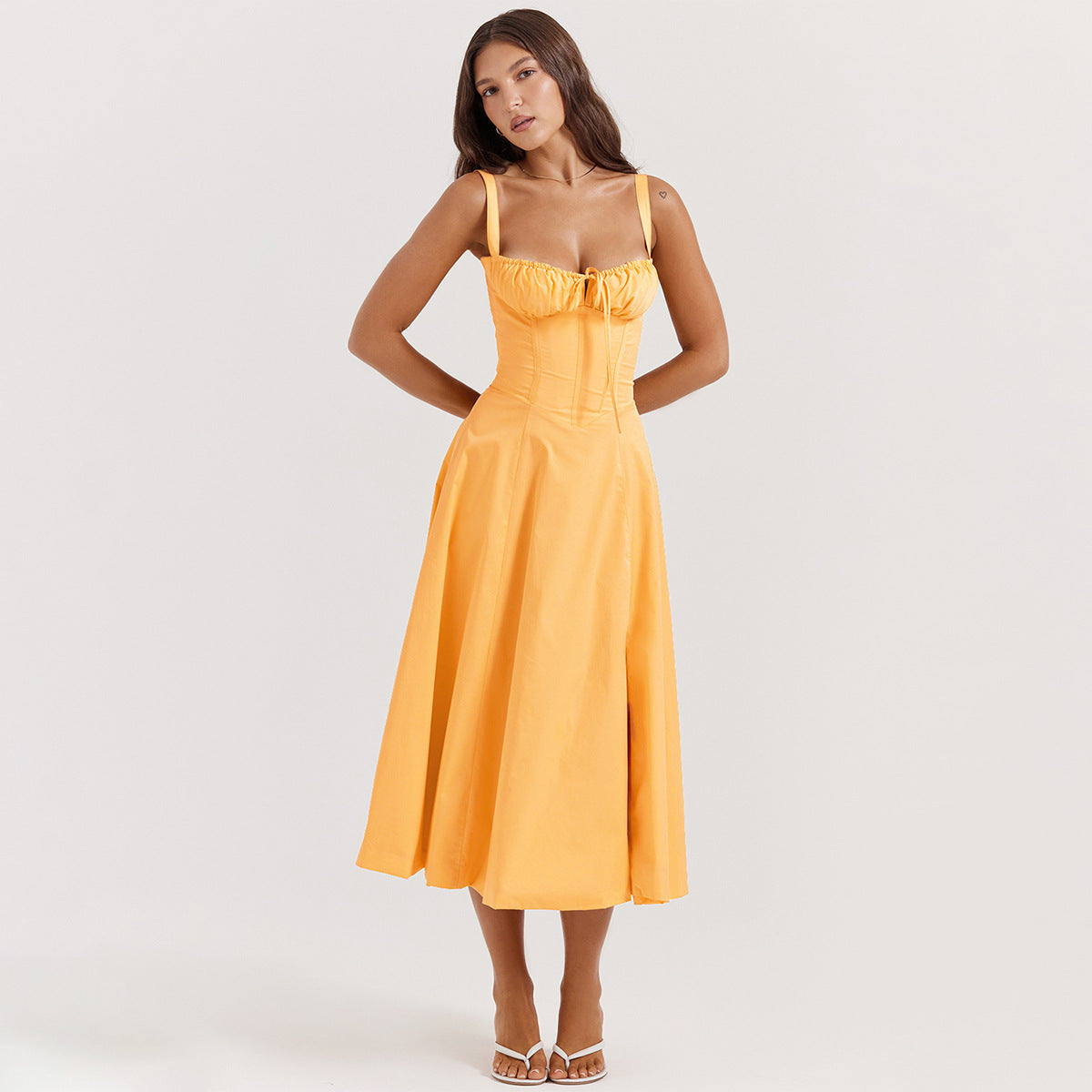 Luciana Robe Femme – Robe Française au-dessus du Genou avec Taille Haute, Coupe A-Ligne & Similicuir Vegan