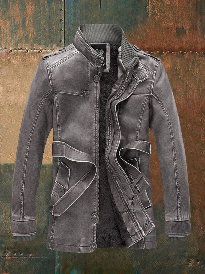 Giacca in pelle vintage da uomo Shon - Elegante stile retrò con fodera calda e bottoni classici
