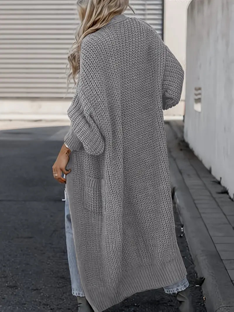 Crystal Gilet Femme – Long Cardigan Doux & Élégant avec Poches pour un Look Hivernal Chic