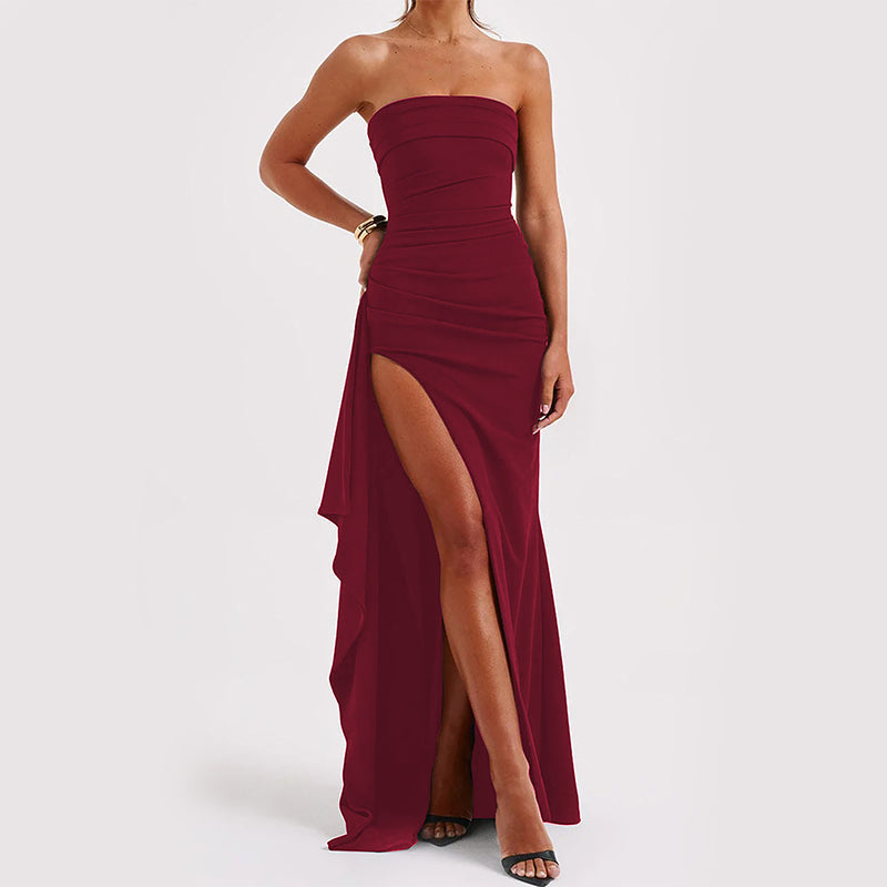 Abito lungo da donna Noble - Elegante abito senza spalline con schiena scoperta e gonna lunga svasata