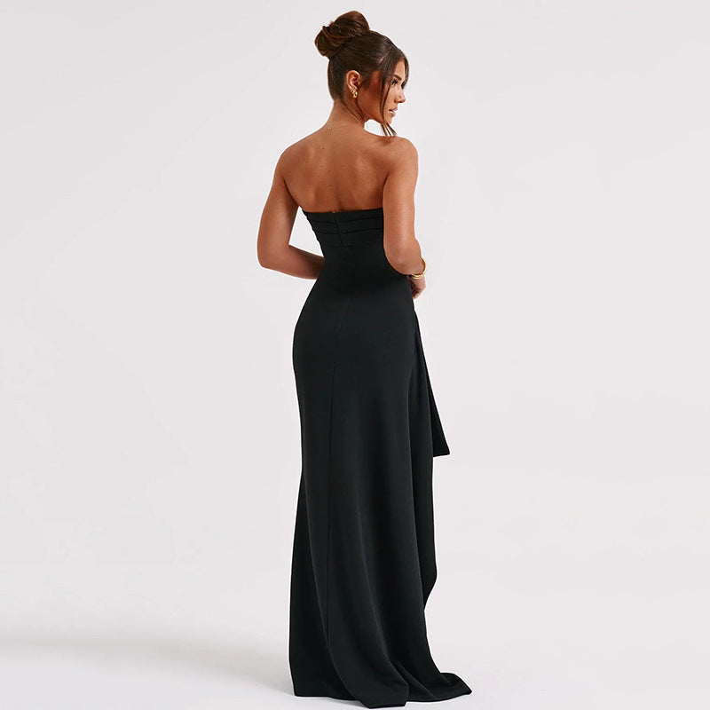 Abito lungo da donna Noble - Elegante abito senza spalline con schiena scoperta e gonna lunga svasata
