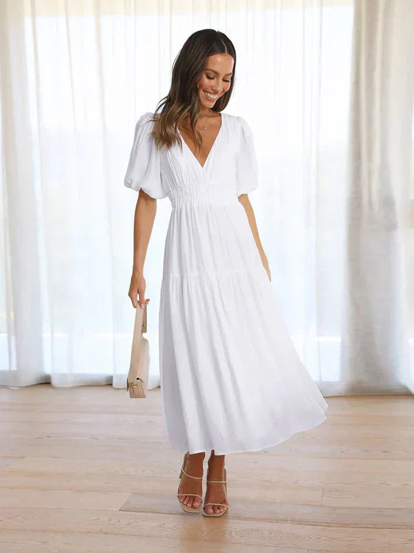 Abiah Robe Midi Femme – Élégante avec Manches Bouffantes & Style Féminin Raffiné