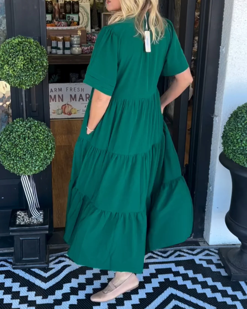 Abito lungo da donna Magnolia - Abito estivo a balze con scollo a V, tasche laterali e vestibilità comoda 