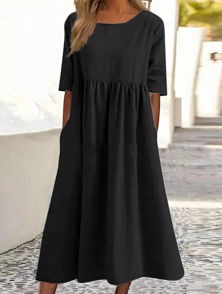 Athisia Robe Décontractée Femme – Robe de Loisirs Style Casual avec Boutons & Poches Pratiques