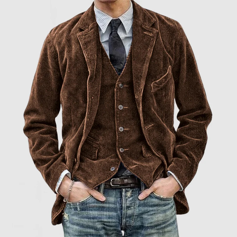 Blazer in velluto a coste da uomo James: elegante, caldo e versatile con gilet moderno